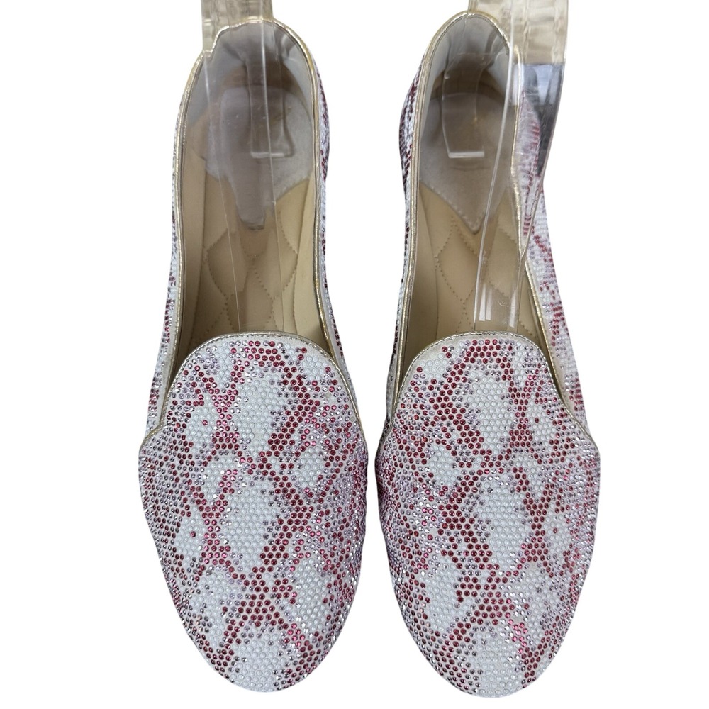 Brian Atwood Loafers 8.5 Fits 8 Crystal Rhinestone Red Pink White Slip On Flats - Picture 3 of 16